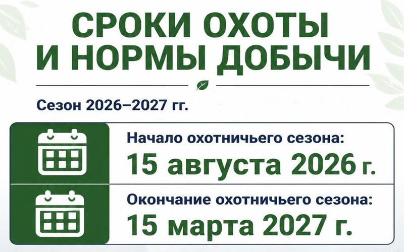 Охотничий сезон 2026-2027 гг. в  Абхазии установлен с 15 августа 2026 г. по 15 марта 2027 г.      